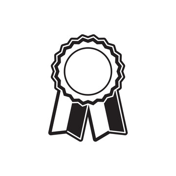 Black and white ribbon award badge icon isolated on white background