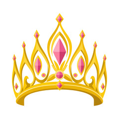 Golden princess crown with pink gemstones isolated on white background © LuminaMotion Assets