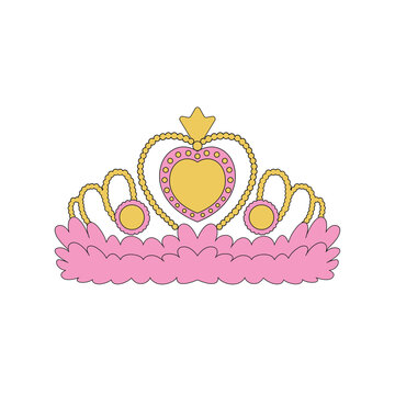 Cute pink and gold princess tiara crown illustration isolated on white background