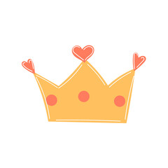 Hand drawn yellow crown illustration with red hearts isolated on white background © LuminaMotion Assets