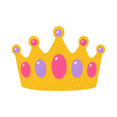Golden princess crown illustration with pink and purple gemstones isolated on white background © LuminaMotion Assets