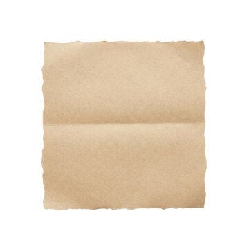 Feuille de papier parchemin ancien avec des bords d&eacute;chir&eacute;s et un pli central, isol&eacute;e sur un fond blanc pour vos projets de design cr&eacute;atif et invitations vintage.