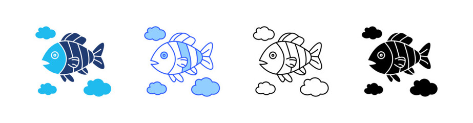 Fototapeta premium Floating Fish Multiple Style Icon Set Collection Pack Web Banner Vector 