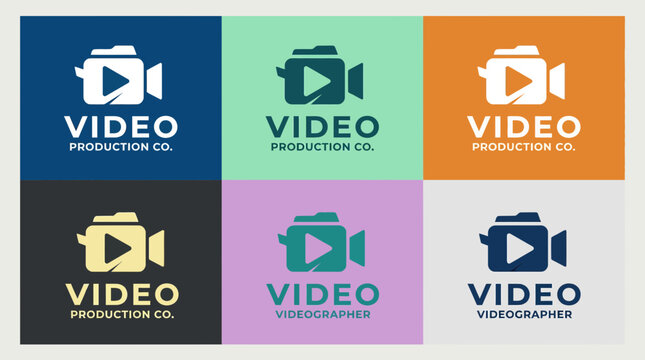 Colorful camera logo set for video production companies.