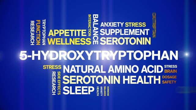 5-HTP animated word cloud-5-Hydroxytryptophan animation tag kinetic typography seamless loop.