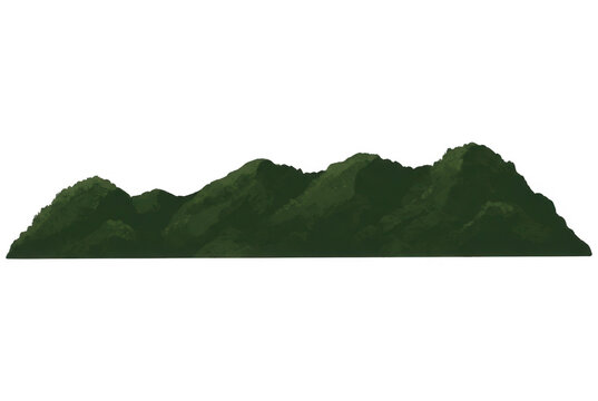 Illustration vectorielle d'une cha&icirc;ne de montagnes ou de collines verdoyantes et stylis&eacute;es, isol&eacute;e sur un fond blanc pur, id&eacute;ale pour des projets de design ou des arri&egrave;re-plans naturels.