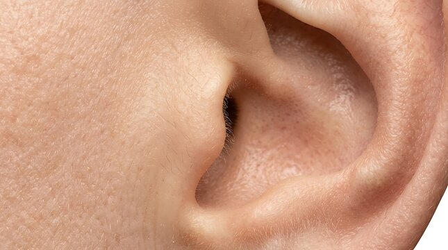Extreme Close Up of Human Ear Structure Showing Detailed Skin Texture and Anatomical Ear Canal Opening