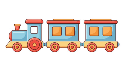 Naklejka premium Colorful toy train vector illustration with a locomotive engine and two passenger carriages on white background