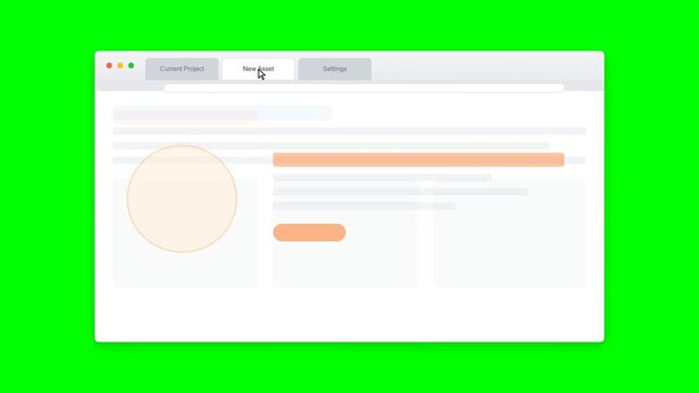 Modern Web Browser Interface Mockup with Navigation Tabs on Green Screen Background for Video Editing