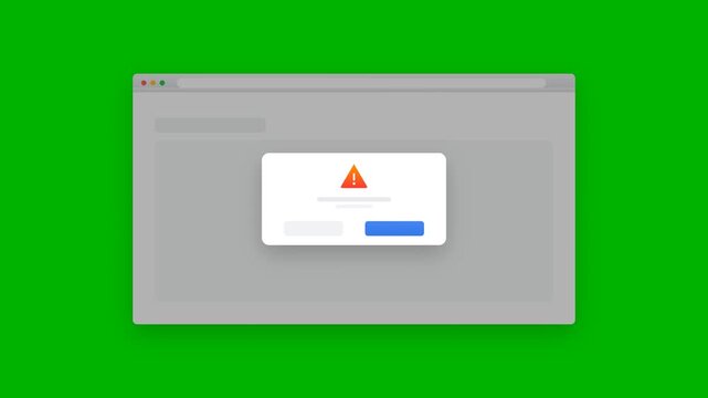 Web Browser Window with Error Alert Message Popup and Warning Icon on Green Screen Background