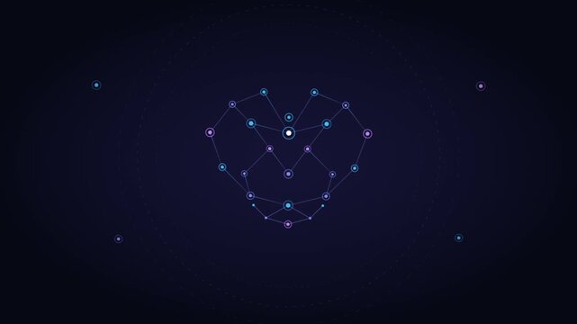 Animated constellation heart formation in dark studio video.