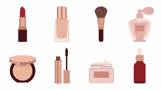 Set of flat style makeup and beauty products illustration Vector