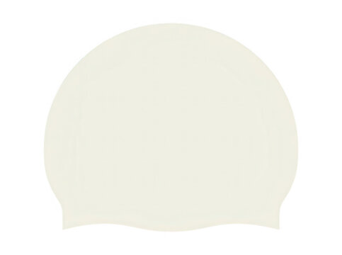 Touca de nata&ccedil;&atilde;o de silicone branca isolada em fundo branco, acess&oacute;rio esportivo essencial para prote&ccedil;&atilde;o capilar em piscinas e competi&ccedil;&otilde;es de nata&ccedil;&atilde;o, vista frontal minimalista.