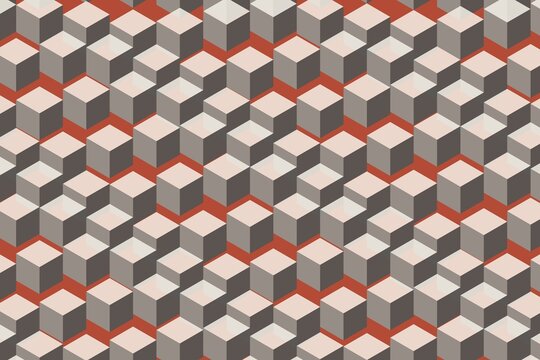 Seamless isometric pattern of three dimensional cubes on rust background.