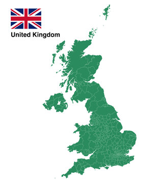Simple and ultra detailed color-coded UK vector map