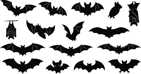 Fototapeta premium Flying Bats Silhouette Icon Set Halloween Vector Illustration
