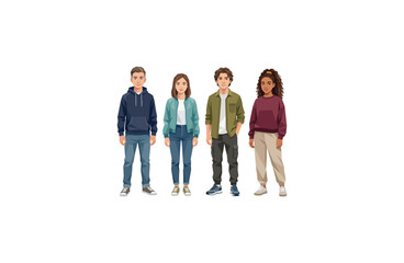 Obraz premium Diverse Young Adults and Teenagers Vector Character Group