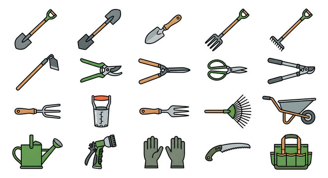 Garden tools vector illustration set