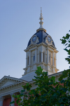 Elegant Historic Marshall County Courthouse Building With Classic Brick Architecture and Clocktower. Editorial Use only Plymouth, IN USA Aug 21, 2026. Magnificent historic courthouse featuring red bri