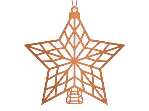 Enfeite de estrela de Natal vazado em tom de cobre met&aacute;lico isolado sobre um fundo branco, ideal para decora&ccedil;&otilde;es festivas e projetos de design gr&aacute;fico de fim de ano.
