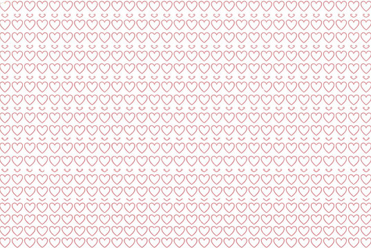 Padr&atilde;o repetitivo de contornos de cora&ccedil;&otilde;es delicados em tons de rosa suave sobre um fundo branco, ideal para designs rom&acirc;nticos, convites de casamento e projetos de papelaria criativa.