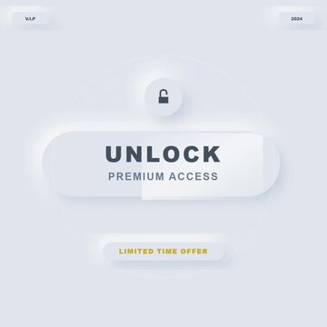 Modern white neumorphic unlock premium access banner for subscription service website or mobile app design