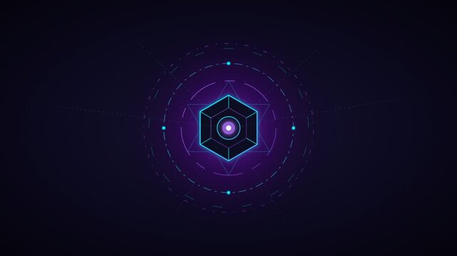 Digital Hexagon Orbit Neon Graphic in Motion.