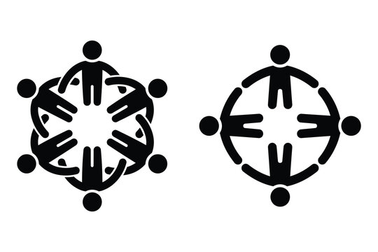 People team connection unity circle icons silhouettes black and white with connection silhouettes community partnership cooperation together teamwork organization business template isolated