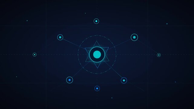 Animated Abstract Circles Orbiting in Dark Background.