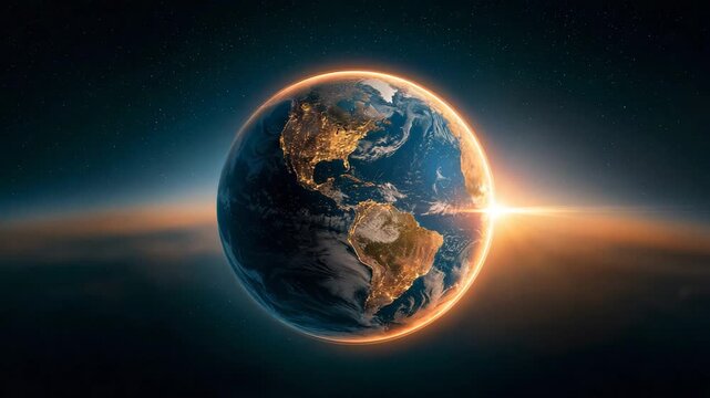 Earth Rotating Slowly Against Black Starfield
