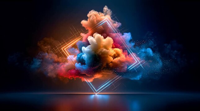Abstract Glowing Clouds and Rotating Squares Background