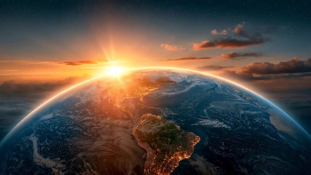 Earth Rotating With Sunrise Emerging Over Horizon