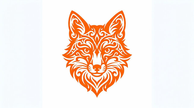 Orange fox head vector graphic design with intricate tribal patterns