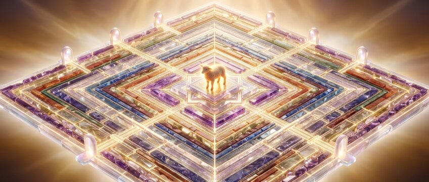 Lamb of God standing in center of radiant New Jerusalem biblical vision of heavenly city