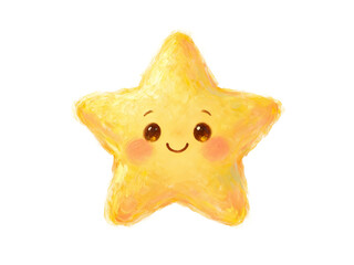 Fototapeta premium Cute Smiling Yellow Star, Impressionist Art on White Background