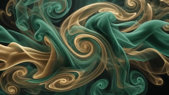 abstract green and gold ink swirling in water background motion loop