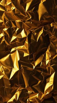 Gold metallic sheet surface with dark wrinkled creases and reflective highlights