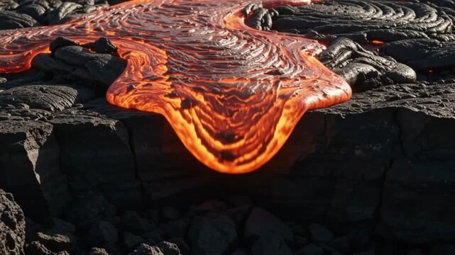 glowing molten lava flowing over dark volcanic rock background
