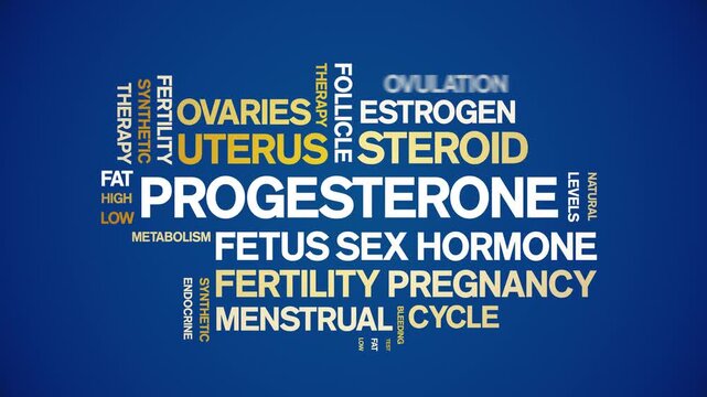 Progesterone animated word cloud-animation tag kinetic typography seamless loop.
