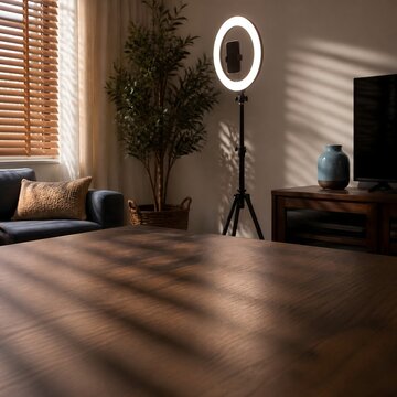 Ring light set up corner living room