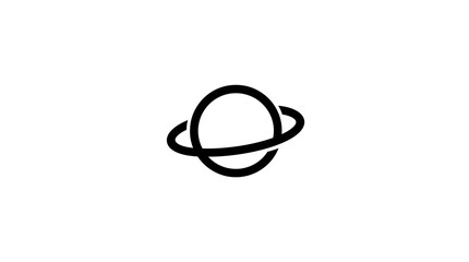 Minimalist black planet Saturn icon with orbital ring. © Jack