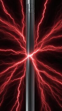 Red Electric Arcs Radiating from a Vertical Metal Rod Generative AI