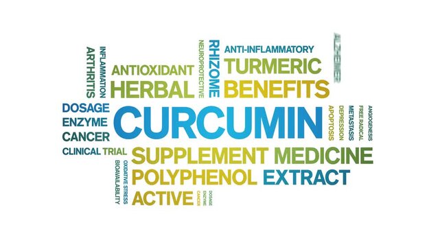 Curcumin animated word cloud-animation tag kinetic typography seamless loop.