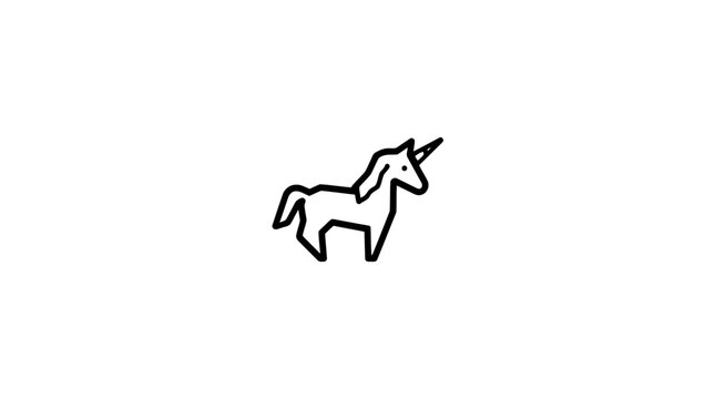 Minimalist black outline unicorn icon on white background.