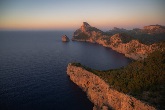Amazing landscape of the Mediterranean coast at sunset in Mallorca, Spain