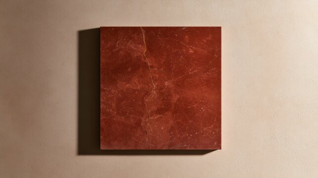 A terracotta marble swatch with a gold vein is centered against a soft background, offering a simple yet elegant look for luxury design.