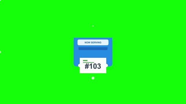 Queue Ticket Dispenser Machine Animation on Green Screen.