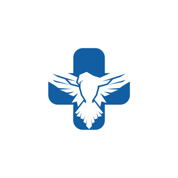 Medical cross symbol with eagle bird vector logo design concept, vector logo com
