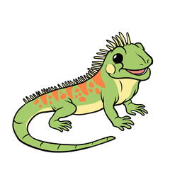 Obraz premium Cute cartoon green iguana lizard reptile wildlife animal illustration isolated on transparent background