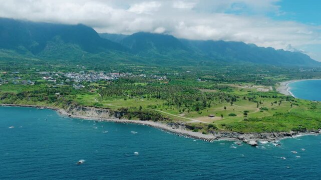 Aerial view of coastline tropical mountains and ocean beach,Taiwan
